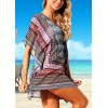 Sexy Women Beach Cover Up Dress Bohemian Geometric Print V-Neck Batwing Sleeves Loose Swimwear