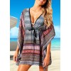 Sexy Women Beach Cover Up Dress Bohemian Geometric Print V-Neck Batwing Sleeves Loose Swimwear