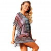 Sexy Women Beach Cover Up Dress Bohemian Geometric Print V-Neck Batwing Sleeves Loose Swimwear