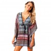 Sexy Women Beach Cover Up Dress Bohemian Geometric Print V-Neck Batwing Sleeves Loose Swimwear