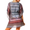 Sexy Women Beach Cover Up Dress Bohemian Geometric Print V-Neck Batwing Sleeves Loose Swimwear