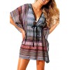 Sexy Women Beach Cover Up Dress Bohemian Geometric Print V-Neck Batwing Sleeves Loose Swimwear