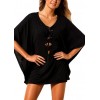 Sexy Women Beach Cover Up Lace Up Kaftan Swimwear Beachwear Loose Bikini Dress Black/White