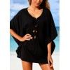 Sexy Women Beach Cover Up Lace Up Kaftan Swimwear Beachwear Loose Bikini Dress Black/White