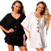 Sexy Women Beach Cover Up Lace Up Kaftan Swimwear Beachwear Loose Bikini Dress Black/White