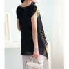 New Fashion Women Chiffon Blouse Floral Print Hollow Out Overlay Petal Sleeves Tops Black     