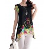 New Fashion Women Chiffon Blouse Floral Print Hollow Out Overlay Petal Sleeves Tops Black     