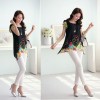 New Fashion Women Chiffon Blouse Floral Print Hollow Out Overlay Petal Sleeves Tops Black     