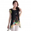 New Fashion Women Chiffon Blouse Floral Print Hollow Out Overlay Petal Sleeves Tops Black     