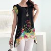 New Fashion Women Chiffon Blouse Floral Print Hollow Out Overlay Petal Sleeves Tops Black     