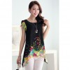 New Fashion Women Chiffon Blouse Floral Print Hollow Out Overlay Petal Sleeves Tops Black     