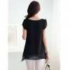 New Fashion Women Chiffon Blouse Floral Print Hollow Out Overlay Petal Sleeves Tops Black     