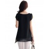 New Fashion Women Chiffon Blouse Floral Print Hollow Out Overlay Petal Sleeves Tops Black     