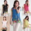 New Fashion Women Chiffon Blouse Floral Print Hollow Out Overlay Petal Sleeves Tops Black     