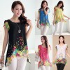 New Fashion Women Chiffon Blouse Floral Print Hollow Out Overlay Petal Sleeves Tops Black     