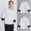 Fashion Women Sequins Shirt Turn-Down Collar Long Sleeve Casual Loose Blouse Tops White