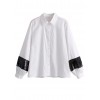 Fashion Women Sequins Shirt Turn-Down Collar Long Sleeve Casual Loose Blouse Tops White