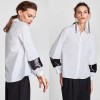 Fashion Women Sequins Shirt Turn-Down Collar Long Sleeve Casual Loose Blouse Tops White