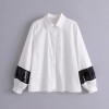 Fashion Women Sequins Shirt Turn-Down Collar Long Sleeve Casual Loose Blouse Tops White