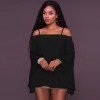 Women Solid Shirt Bardot Neck Flare Sleeve Loose Blouse Chiffon Sexy Off Shoulder Top