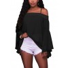 Women Solid Shirt Bardot Neck Flare Sleeve Loose Blouse Chiffon Sexy Off Shoulder Top