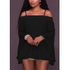 Women Solid Shirt Bardot Neck Flare Sleeve Loose Blouse Chiffon Sexy Off Shoulder Top