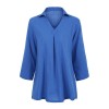 New Women Loose Blouse Solid Color V-Neck Three Quarter Sleeves Casual Top Pullover