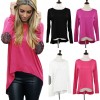 New Fashion Women T-Shirt Patchwork Elbow Round Neck Long Sleeve Asymmetric Hem Casual Top