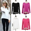 New Fashion Women T-Shirt Patchwork Elbow Round Neck Long Sleeve Asymmetric Hem Casual Top