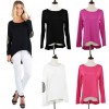 New Fashion Women T-Shirt Patchwork Elbow Round Neck Long Sleeve Asymmetric Hem Casual Top