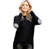 New Fashion Women T-Shirt Patchwork Elbow Round Neck Long Sleeve Asymmetric Hem Casual Top