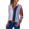 Women Plus Size Chiffon Shirts Blouse Striped Contrast Color Block Button Down Turn Down Collar Long Sleeves Casual Tops