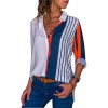 Women Plus Size Chiffon Shirts Blouse Striped Contrast Color Block Button Down Turn Down Collar Long Sleeves Casual Tops