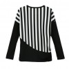 New Fashion Women T-Shirt Striped Patchwork Chest Pocket Long Sleeve Casual Blouse Tops Tee White/Black