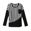 New Fashion Women T-Shirt Striped Patchwork Chest Pocket Long Sleeve Casual Blouse Tops Tee White/Black