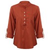 Blouse Stand Collar V Neckline Rolled Dropped Shoulder Long Sleeve Button Simple Casual OL Wear