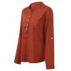 Blouse Stand Collar V Neckline Rolled Dropped Shoulder Long Sleeve Button Simple Casual OL Wear