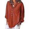 Blouse Stand Collar V Neckline Rolled Dropped Shoulder Long Sleeve Button Simple Casual OL Wear