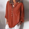 Blouse Stand Collar V Neckline Rolled Dropped Shoulder Long Sleeve Button Simple Casual OL Wear