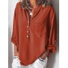 Blouse Stand Collar V Neckline Rolled Dropped Shoulder Long Sleeve Button Simple Casual OL Wear