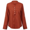 Blouse Stand Collar V Neckline Rolled Dropped Shoulder Long Sleeve Button Simple Casual OL Wear