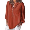 Blouse Stand Collar V Neckline Rolled Dropped Shoulder Long Sleeve Button Simple Casual OL Wear