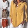 Blouse Stand Collar V Neckline Rolled Dropped Shoulder Long Sleeve Button Simple Casual OL Wear