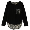 Sexy Women Girl Blouse Chiffon Leopard Print Patchwork Irregular Hem O Neck Long Sleeve Casual Tops Tee Streetwear Black