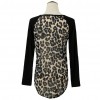 Sexy Women Girl Blouse Chiffon Leopard Print Patchwork Irregular Hem O Neck Long Sleeve Casual Tops Tee Streetwear Black