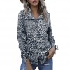 Women Leopard Blouse Long Sleeve with Drawstring Turn-down Collar Button Loose Shirt Fashion Tops