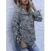 Women Leopard Blouse Long Sleeve with Drawstring Turn-down Collar Button Loose Shirt Fashion Tops