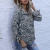 Women Leopard Blouse Long Sleeve with Drawstring Turn-down Collar Button Loose Shirt Fashion Tops