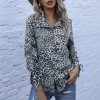 Women Leopard Blouse Long Sleeve with Drawstring Turn-down Collar Button Loose Shirt Fashion Tops