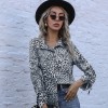 Women Leopard Blouse Long Sleeve with Drawstring Turn-down Collar Button Loose Shirt Fashion Tops